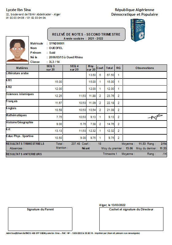 Bulletin trimestriel modèle 11 (A5)