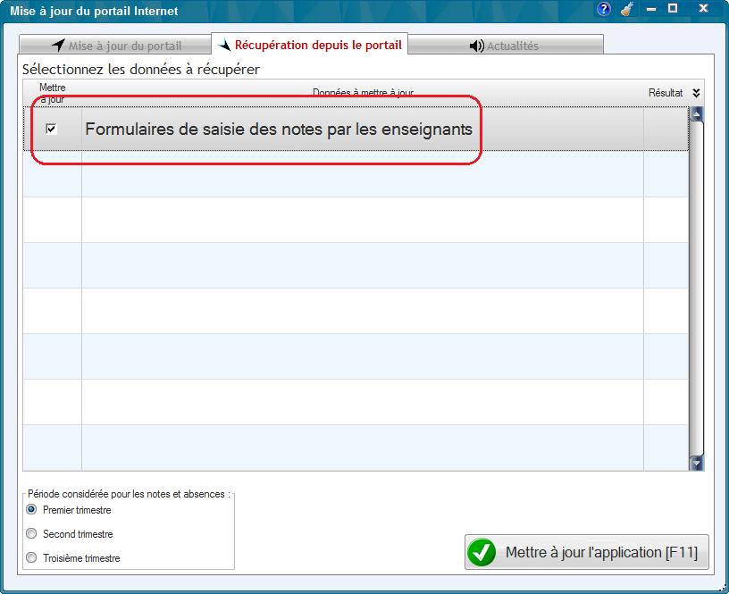 Portail Internet - import des formulaires de saisie des notes