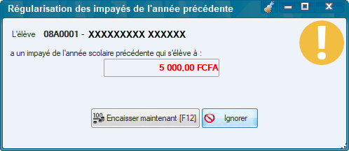 Régularisation des impayés de l'année scolaire précédente