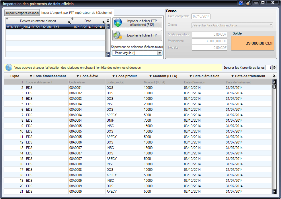 Importation/exportation des paiements par FTP