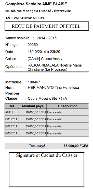 Reçu de ticket de caisse