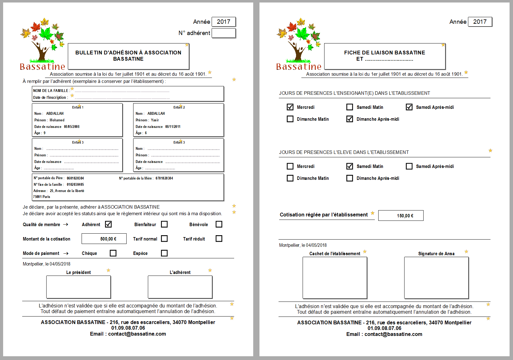 Bulletin d'adhésion