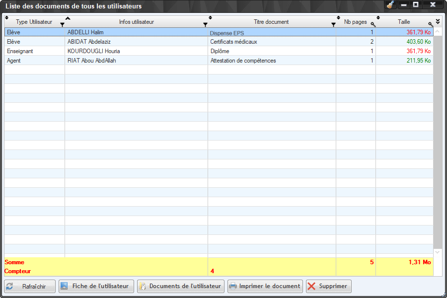 Liste de documents de tous les utilisateurs