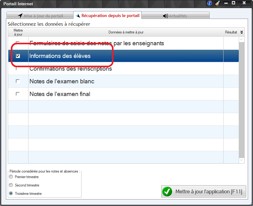 Mise à jour des informations des élèves depuis le portail Internet