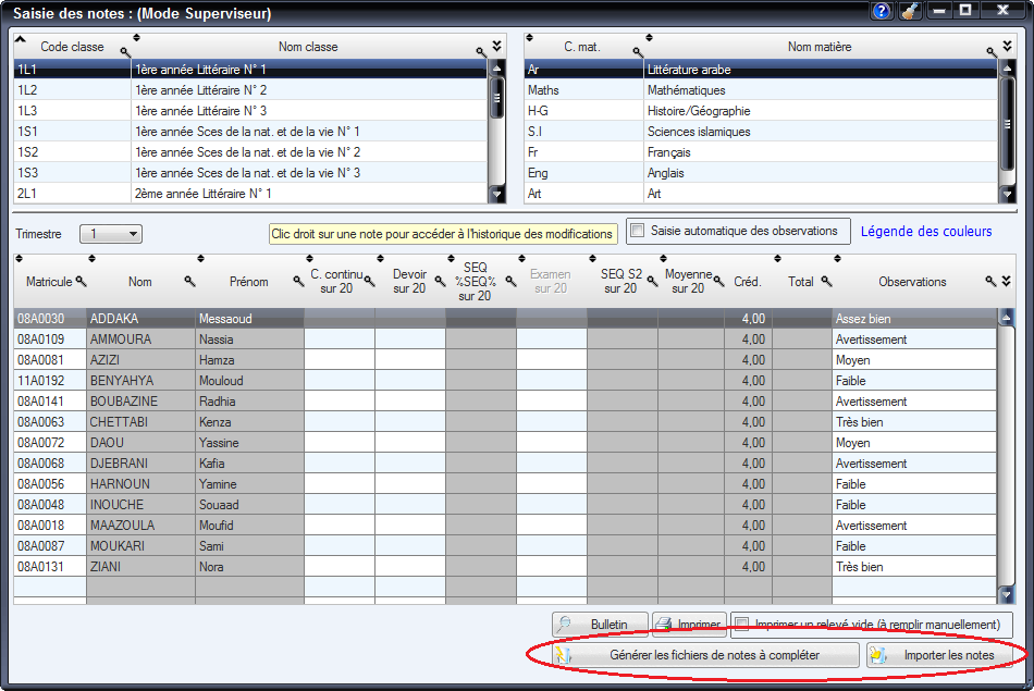 Export/import des notes